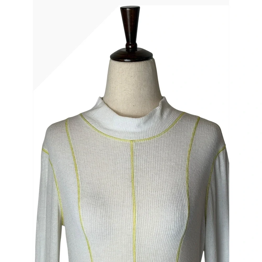 Free People Out of This World Bodysuit Women Small Ivory Yellow Ribbed Knit Boho